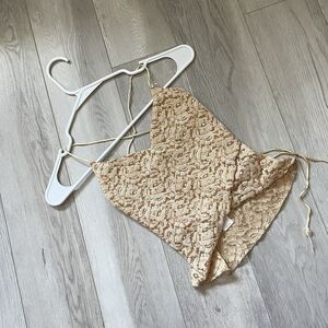 Vintage Lace Tank racerback backless crop womens Beige (small) y2k fairy boho